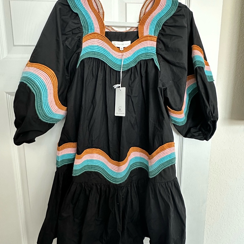 NWT Black Dress with Colorful Stripes